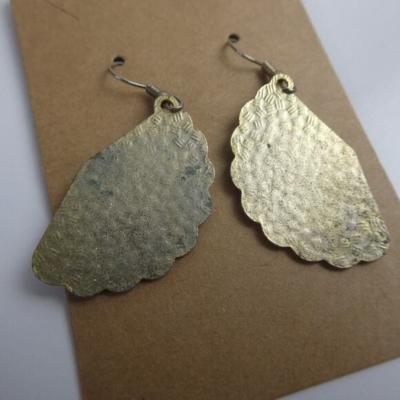 Vintage Cloisonne Dangle Fishhook Flower Floral Colorful Earrings Pierced Boho - Picture 6 of 6